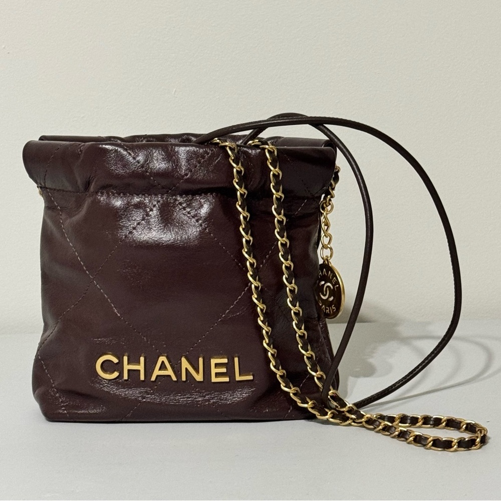 Quilted Leather Mini Pouch Bag.